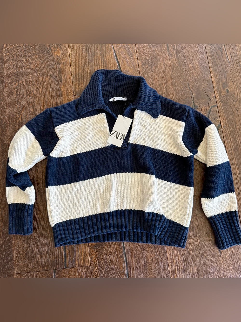 NWT ZARA Navy and White Striped Knit Sweater